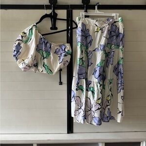 A New Day Floral Skirt Set - Cream, Purple, Green